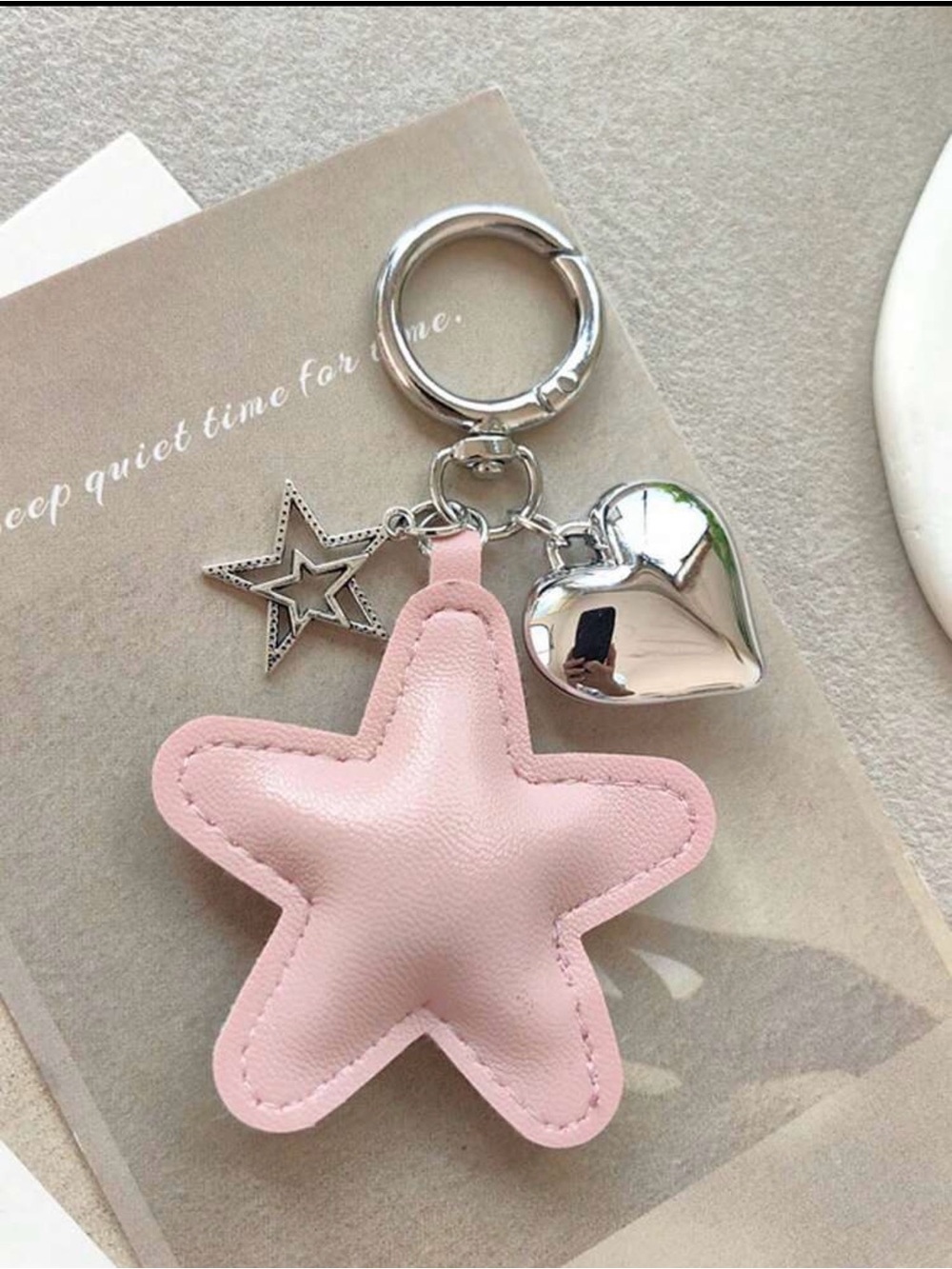 Pink Star Keychain with Silver Heart & Star Charms